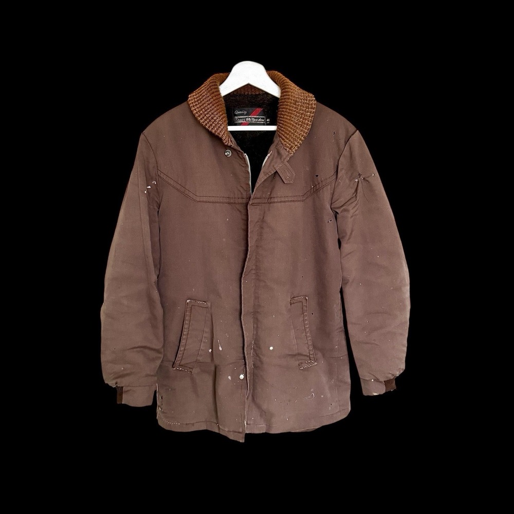 Vintage 60's Sears Quality Outerwear Fleece Lined Jacket Sz 40 Scovill Zip Holes